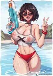 1girls big_breasts bikini bikini_bottom black_hair choker crop_top earrings evie_(fortnite) fortnite fortnite:_battle_royale gesture hairclip hoop_earrings large_breasts magaska19 navel nipples nipples_visible_through_clothing peace_sign pool red_bikini red_bikini_bottom short_hair solo solo_female spaghetti_strap sunglasses swimsuit thick_thighs thighs tinted_eyewear transparent_clothing v_sign water_gun watermark wet wet_body wet_clothes wristband