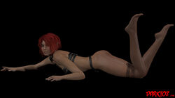 ass ass_up darktoz elf leather pinup pose posing red_hair short_hair skinny slave small_breasts thighhighs