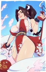 1girls bare_arms bare_legs bare_shoulders bare_thighs big_breasts brown_eyes brown_hair clothed clothing color fatal_fury female female_focus female_only hi_res kajinman king_of_fighters large_breasts light-skinned_female light_skin long_hair looking_at_viewer mai_shiranui ponytail snk solo solo_female tagme thick_thighs