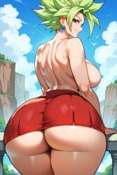 1girls ai_generated artcalypse big_breasts dragon_ball dragon_ball_super female female_only female_saiyan green_hair huge_ass kale looking_back solo super_saiyan tagme topless