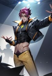 1boy 1male 1man abs ai_generated gay green_eyes happy_trail heartsteel_kayn heartsteel_series kayn league_of_legends male male_focus male_only man manly pubes pubic pubic_hair purple_hair tagme yaoi