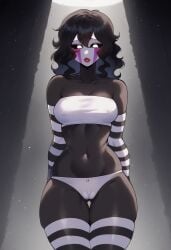 ai_generated armwear bare_shoulders big_ass big_breasts black_body black_hair black_sclera camel_toe cameltoe civitai clavicle colored_sclera facepaint female female_only five_nights_at_freddy's fnaf front_view ihatethemic large_ass large_breasts legwear lipstick looking_down love_handles lowleg lowleg_panties makeup marionette_(fnaf) mime nipple_bulge oblique_edge paint painted_face puppet_(fnaf) red_lipstick shoulders skindentation solo solo_female solo_focus standing striped_armwear striped_legwear striped_thighhighs sweat sweaty_body tagme tear_markings thick_thighs thighhighs tube_top tubetop wet wet_body white_bra white_eyes white_face white_panties wide_hips