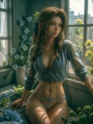 aerith_gainsborough ai_generated brown_hair female final_fantasy final_fantasy_vii final_fantasy_vii_rebirth final_fantasy_vii_remake green_eyes hourglass_figure light-skinned_female