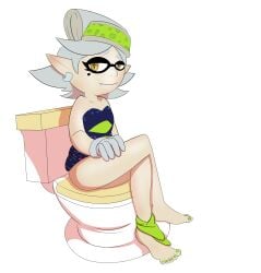 1girls anonymous_artist barefoot fangs female female_focus female_only green_hat green_toenail_polish green_toenails hat implied_scat light_skin light_skinned_female marie_(splatoon) nail_polish polish shoulder_length_hair sitting sitting_on_toilet smile splatoon toenail_polish toenails toes toilet toilet_use white_hair