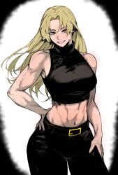 and blonde_hair breasts color color_edit colored edit edited female jujutsu_kaisen masoq095 mommy muscular_female pose smile_at_viewer yellow_eyes yuki_tsukumo