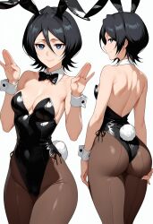 1girls ai_generated ass bleach bunny_ears bunny_girl bunny_tail bunnysuit kuchiki_rukia short_hair small_breasts smaller_female