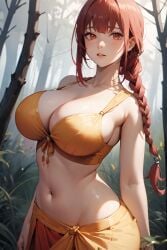 1girls ai_generated belly_button chainsaw_man cleavage collarbone curvy_figure forest ghost14100 ghost141000 harem_outfit large_breasts light-skinned_female makima_(chainsaw_man) mature_female mommy navel orange_eyes orange_hair ponytail revealing_clothes saree sari