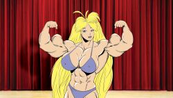 abs biceps big_breasts big_muscle blonde_hair breasts female hair large_breasts large_muscles long_hair muscles muscular_arms muscular_female muscular_legs muscular_thighs pecs tetsuko