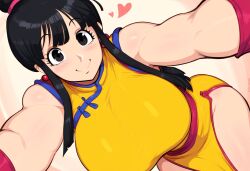 ai_generated black_hair chichi chinese_clothes dragon_ball dragon_ball_super dragon_ball_z female mature_female milf mullon novelai reaching_towards_viewer single_hair_bun smile thick_thighs