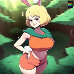 ai_generated anthro big_ass big_breasts blonde_hair bunny_girl cameltoe carrot_(one_piece) cute_face d-art_style female female_only furry one_piece orange_shorts repartz thick_thighs