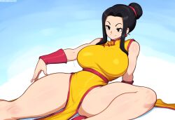 ai_generated bedroom_eyes black_hair chichi chinese_clothes dragon_ball dragon_ball_super dragon_ball_z female mature_female milf mullon novelai seductive single_hair_bun smile