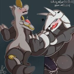 2017 2boys aggron anal anal_sex angry anus asbel_lhant_(artist) blue_eyes blush claws close-up closed_eyes cum cum_in_ass cum_inside cumshot dragon duo ejaculation feet foreskin gay hakamo-o horn interspecies leaking leg_grab lying male male_only nintendo orgasm penis penis_hug pokemon pokemon_(species) pokemon_rse pokemon_sm precum scalie simple_background size_difference small_dom_big_sub spreading tapering_penis text uncut