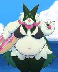 bbw big_breasts bikini breasts chubby chubby_female cleavage fat fat_woman female furry meowscarada nintendo overweight overweight_female pokemon pokemon_(species) shard_(artist)