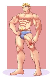 1boy abs bara biceps big_penis blonde_hair bulge cum finall_bosss male male_nipples male_only male_pubic_hair muscular_male nipples pecs penis underwear