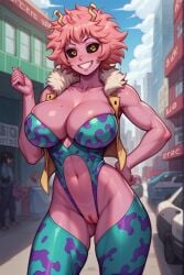 1girls abs ai_generated ass ass_visible_through_thighs bare_shoulders big_breasts black_sclera blush breasts building city cleavage clenched_teeth clothing cloud cropped_jacket curvy cutout day exhibitionism eyelashes female female_focus female_only functionally_nude fur_trim grin hand_on_hip hero_outfit_(mha) highres hips horn human large_breasts leggings legwear leotard lips looking_to_the_side messy_hair mina_ashido mole mole_on_breast muscular muscular_female my_hero_academia nai_diffusion nakedspaceman navel outside parted_lips pink_hair pink_skin pony_diffusion_xl public pussy revealing_clothes shiny_skin short_hair skimpy sleeveless sleeveless_jacket smile solo solo_female stable_diffusion strapless strapless_leotard teeth theofficialpit_(style) thick_thighs thighhighs thighs voluptuous wide_hips yellow_eyes