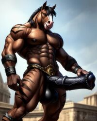 ai_generated anthro equid equine equine_genitalia gladiator horse horse_penis horsecock huge_balls huge_cock monster monster_cock muscular muscular_male original original_character