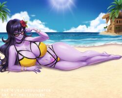 1girls beach big_breasts flower_in_hair meltyvixen sunglasses swimsuit tagme tattoo twitch vexoria_the_sun_eater virtual_youtuber