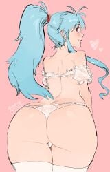 ass ass_focus blue_hair botan floating_heart kenshin187 lingerie looking_back panties ponytail purple_eyes smile solo solo_female solo_focus yu_yu_hakusho