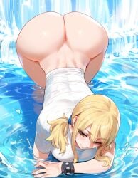 ai_generated arched_back ass_focus ass_up big_ass big_breasts big_butt blonde_female blonde_hair brown_hair curvy curvy_body curvy_female curvy_figure fairy_tail half-dressed half_naked handwear inviting_to_sex light-skinned_female lucy_heartfilia lucyla outdoors shirt shirt_only smiling twintails_(hairstyle) voluptuous voluptuous_female waterfall waterpark wet_clothes