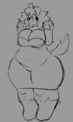 :p big_breasts candiedkelp chubby colorless dog_ears dog_tail gray_background grayscale happychaoz hybrid no_color oc original_character paws puppy_(happychaoz) puppygirl self_upload sketch thick thick_thighs uncolored