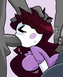 >_< 1girls 2boys blowjob deepthroat edit facefuck forced_oral hand_on_head jaiden jaiden_animations jaidenanimations jjoyplus oral purple_shirt