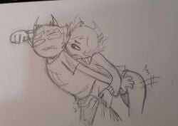 2boys 3d_glassesblack_hair alien black_hair black_hair_male bros_being_bros colored_skin diphallia diphallism doodle gay grey_skin homestuck homestuck_troll horn horns karkat_vantas male multi_penis pajamastuck partially_clothed penis short_hair short_hair_male sketch sollux_captor sunglasses troll yaoi