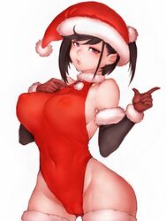 breasts cameltoe christmas cleavage erect_nipples female female_only fumio_(rsqkr) leotard looking_at_viewer nipples santa_hat solo thighhighs wide_hips