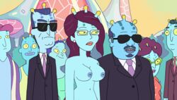 accurate_art_style alien artist_request breasts female male multiple_boys multiple_girls nipple_ring rick_and_morty screenshot_edit tagme unity_(rick_and_morty)