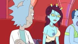 1boy 1girls accurate_art_style alien artist_request breasts edit nipple_ring nipples rick_and_morty rick_sanchez tagme unity_(rick_and_morty)