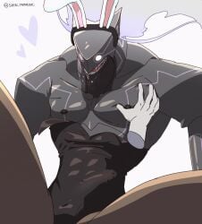 animated bunny_ears bunnysuit crossdressing erection erection_under_clothes long_hair male_only massaging merkava no_humans non-human non-human_only pantyhose pleasured rubbing_breasts throbbing throbbing_penis tight_clothing under_night_in-birth white_hair