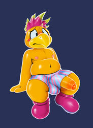 1boy anthro belly big_belly big_penis blush clothed clothing daftpatriot erection fire_bros. footwear humanoid_penis koopa male male_only mario_(series) nintendo penis penis_through_leghole poking_out scalie shoes slightly_chubby smooth_skin solo super_mario_odyssey sweat uncut video_games