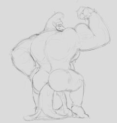 anal_insertion anthro balls big_balls big_penis donkey_kong donkey_kong_(series) flexing furry gorilla male male_only monochrome nintendo nude penis solo solo_male unrealrui