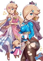 1girls a_link_between_worlds armwear ass big_ass big_breasts big_lips black_pants blonde_hair blue_eyes blue_shirt blush bracelet breasts breath_of_the_wild capelet chibi cosplay crown dress ear_piercing earrings echoes_of_wisdom female female_only footwear gloves hair hair_over_one_eye handwear headwear heart lips long_hair mario_(series) multiple_outfits nail_polish nails neckwear nintendo panties pants pearl_necklace pink_nails princess_rosalina princess_zelda_(cosplay) purple_nail_polish purple_nails ripped_pants sandals shirt short_hair sideboob smile staff the_legend_of_zelda thick_lips triforce white_background white_dress white_panties yamino_ekakinin zelda_(a_link_between_worlds)_(cosplay) zelda_(breath_of_the_wild)_(cosplay) zelda_(echoes_of_wisdom)_(cosplay)
