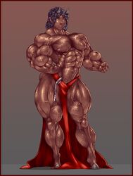 abs b9tribeca bare_shoulders biceps black_hair dark-skinned_female extreme_muscles faun female green_eyes hooves horns looking_at_viewer monster_girl muscles muscular muscular_female navel nipples pecs pointy_ears solo thick_thighs thighs