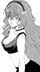 1girls big_breasts blush cleavage clothing crop_top female hairband ishmael_(limbus_company) limbus_company long_hair looking_at_viewer monochrome nb8c project_moon sweat tagme