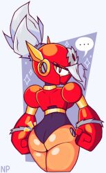 1girls android anthro armor armored_female ass ass_focus back_view backboob big_ass big_butt big_eyelashes butt_focus clenched_fists eyeliner genderswap_(mtf) hair helmet leotard looking_at_viewer looking_back_at_viewer mega_man mega_man(classic) mega_man_2 metal_man nice_ass nocklepie orange_eyes robot robot_girl robot_master rule_63 self_upload shiny_ass shiny_butt shiny_skin short_hair silver_hair smooth_skin solo solo_focus sparkles tagme thick_thighs wide_hips