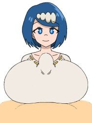 1boy 1girls animated animated_gif balls beat_banger big_breasts blonde_hair blue_eyes breasts gif huge_breasts huge_cock lana's_mother_(pokemon) milf mother paizuri paizuri_under_clothes pokemon pokemon_sm straight tagme toriel_beat_banger