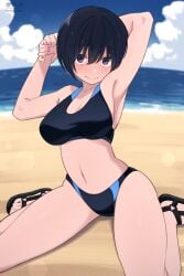 black_hair kemuri_haku purple_eyes swimsuit