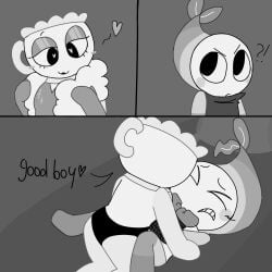 1boy1girl cruelpo dandy's_world grayscale pegging pegging_male praise rope_bondage sex shrimp shrimpo_(dandy's_world) straight strap-on teacup teagan_(dandy's_world)