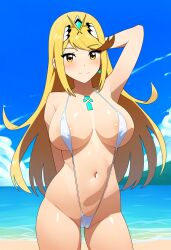 ai_generated alternate_costume breasts core_crystal female female_only mythra nai_diffusion nintendo ryu_ai sling_bikini solo stable_diffusion swimsuit xenoblade_(series) xenoblade_chronicles_2