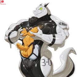 2boys absorption anthro barcode bodysuit claws cxcxxcxxxx drone droneification encasement erect_penis erection fanny_packing furry fusion gay grabbing_pecs horns latex latex_suit lizard male male_only muscular muscular_male nipples pecs penis scaly tight_bodysuit tight_clothing trapped_in_clothing trembling