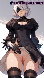 1girls abs ai_generated blush breasts electroworld female female_focus female_only nier nier:_automata nier_(series) nude nude_female presenting pussy pussy_juice solo solo_focus yorha_2b