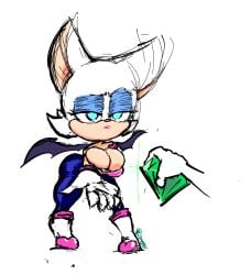 1girls artist_logo artist_name bat bat_wings big_ass big_breasts boob_window breasts chaos_emerald cleavage doodle eyeshadow frown gogo_boots lipstick looking_at_viewer pov pov_eye_contact rouge_the_bat sketchy sonic_(series) sonic_the_hedgehog_(series) tight_clothing upset zommbay