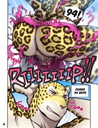 anthro anus ass biped charr_(maririn) clothed clothing comic felid hi_res jaguar male mammal maririn muscular muscular_anthro muscular_male pantherine perineum pink_clothing pink_underwear solo tail topless topless_anthro topless_male torn_clothing torn_underwear underwear underwear_only whiskers