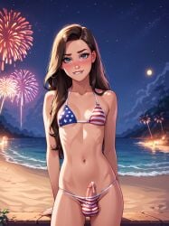 1futa 4th_of_july ai_generated american_flag_bikini ball_bulge balls balls_in_panties balls_under_clothes beach dickgirl embarrassed erect_penis erection flat_chest futa_only futanari intersex looking_at_viewer makychan mostly_clothed outdoors outside panties panty_bulge partially_clothed patriotic_clothing penis penis_out precum precum_drip small_penis