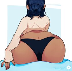 1girls 2016 bikini_bottom black_hair black_panties dark-skinned_female dark_skin female female_only hair_bun human long_hair mechanized solo sweater