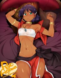 1girls 2017 areolae bandeau breasts cleavage clothing curvaceous dark-skinned_female dark_skin erect_nipples female female_only fushigi_no_umi_no_nadia gainax human large_breasts looking_at_viewer nadia_la_arwall nipples presenting princess purple_hair ryo_agawa short_hair solo thick_thighs wide_hips