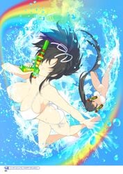10s 2girls armpits ass ass_crack asuka_(senran_kagura) bangs bare_arms bare_legs bare_shoulders barefoot bikini bikini_tan black_hair blue_background bouncing_breasts breasts butt_crack cleavage collarbone curvy dark-skinned_female dark_skin dual_wielding faceless faceless_female female female_focus front-tie_bikini_top front-tie_top full_body highres holding homura_(senran_kagura) large_breasts long_hair midair multiple_girls navel outstretched_arm page_number parted_lips ponytail rainbow ribbon rn scan senran_kagura shiny shiny_skin side-tie_bikini_bottom smile splashing stomach swimsuit tagme tan tanline translated upside-down very_long_hair water water_gun white_ribbon yaegashi_nan