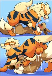 ai_generated arcanine eevee feral feral_on_feral knot_hanging nai_diffusion novelai pokemon pokemon_(species) rape request restrained restraints tears tied_up