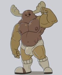 1boy 2024 antlers balls bara belly brown_body brown_skin bulge cartoon_network flaccid flexing flexing_bicep horns looking_confused male male_only muscles muscular muscular_male nipples patrick_fitzgerald pecs pectorals penis sandals socks socks_and_sandals solo solo_focus solo_male the_amazing_world_of_gumball underwear underwear_only unrealrui white_socks